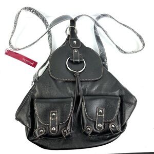 Tosca Backpack Black Vegan Leather Handbag‎ Rucksack Day Travel Brand New